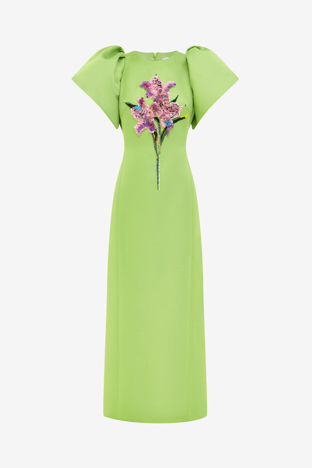 Exclusive LEO LIN Lucinda Embellished Maxi Dress in Lily Print in Parakeet