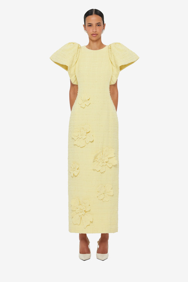 Exclusive LEO LIN Lucinda Tweed Petal Maxi Dress - Sorbet Yellow