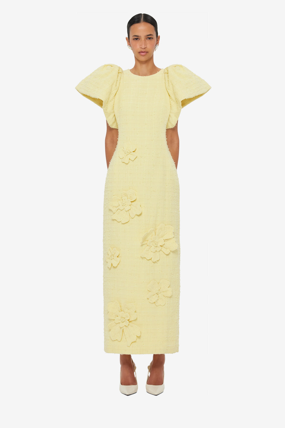 Exclusive LEO LIN Lucinda Tweed Petal Maxi Dress - Sorbet Yellow