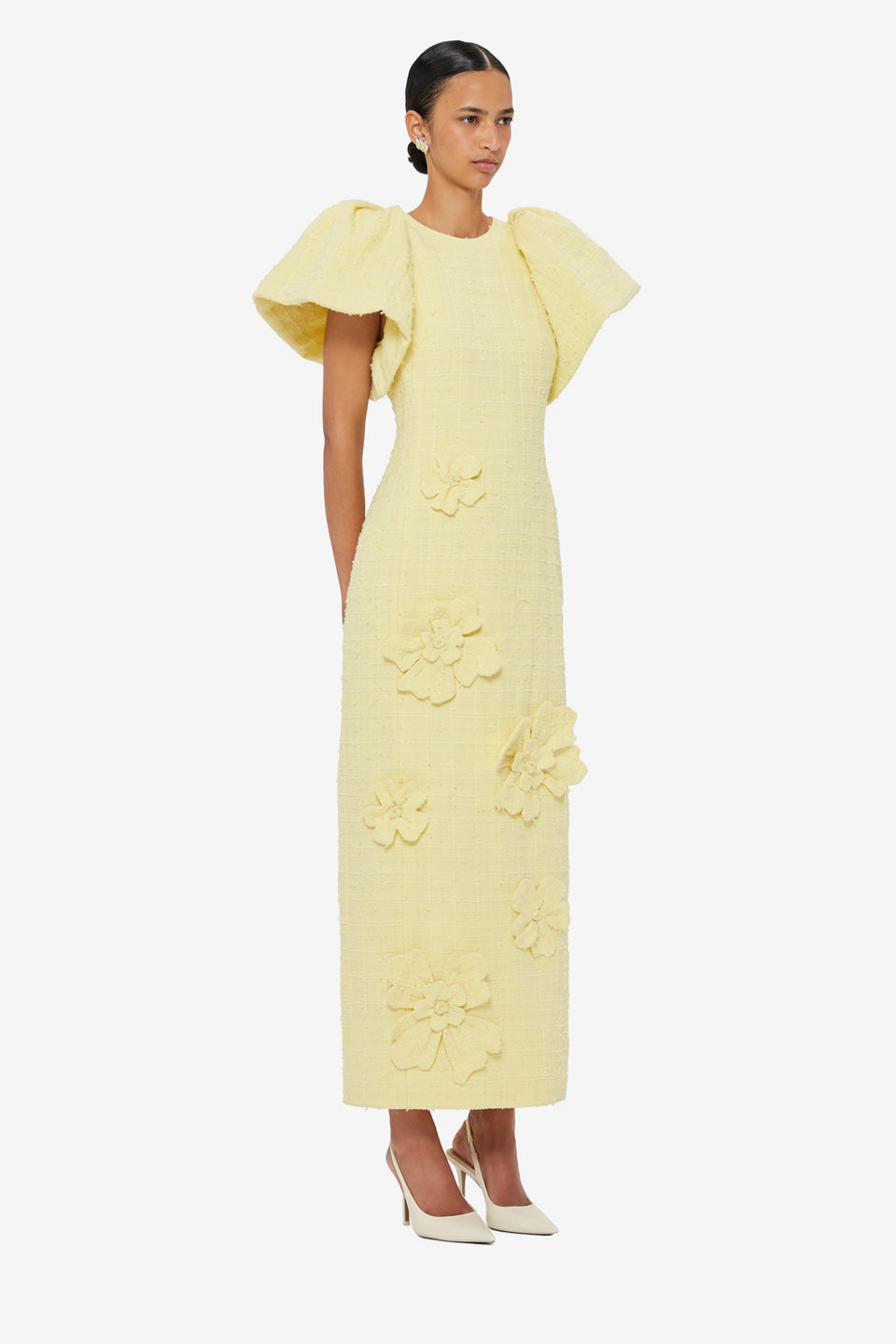 Exclusive LEO LIN Lucinda Tweed Petal Maxi Dress - Sorbet Yellow
