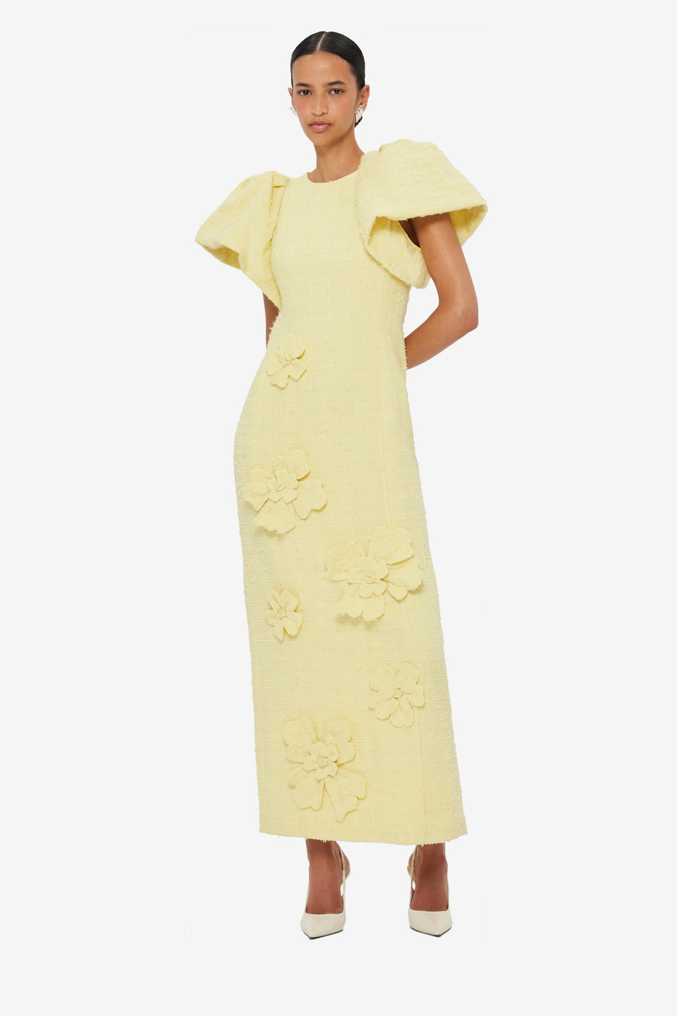 Exclusive LEO LIN Lucinda Tweed Petal Maxi Dress - Sorbet Yellow