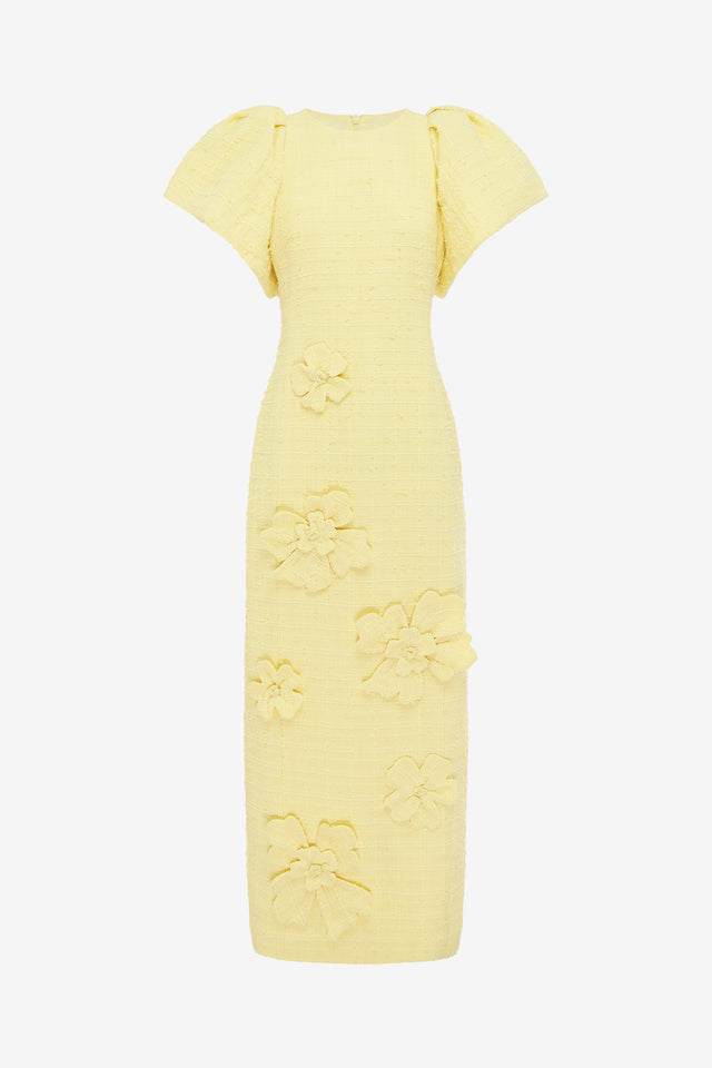 Exclusive LEO LIN Lucinda Tweed Petal Maxi Dress - Sorbet Yellow