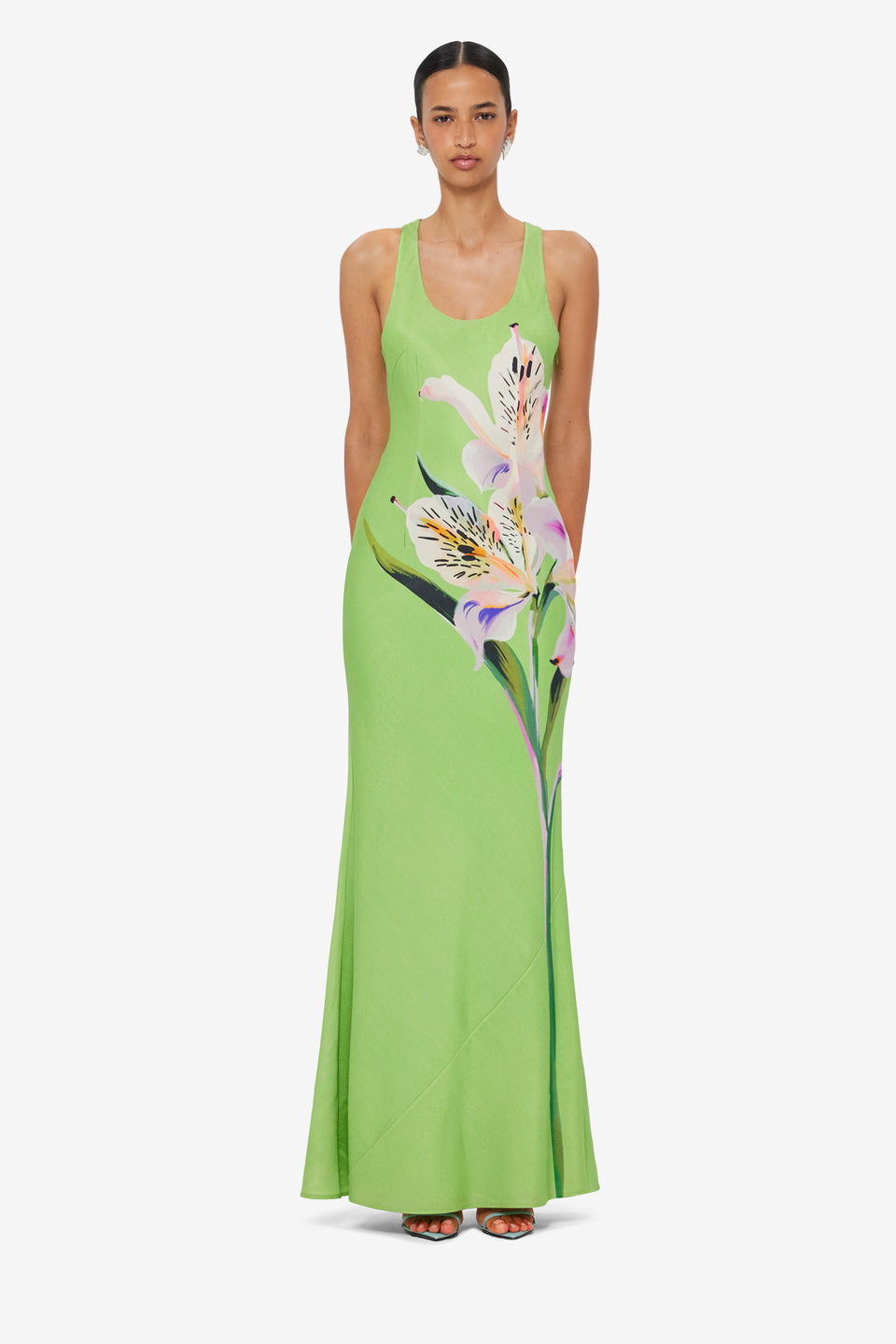 Exclusive LEO LIN Helena Maxi Dress - Lily Print in Parakeet