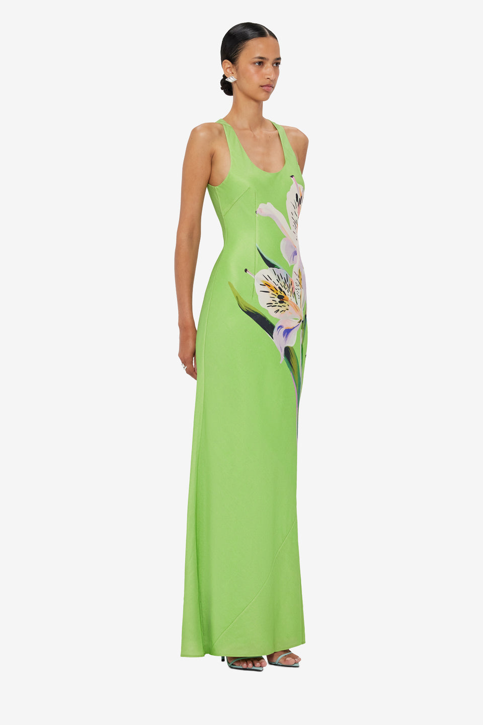 Exclusive LEO LIN Helena Maxi Dress - Lily Print in Parakeet