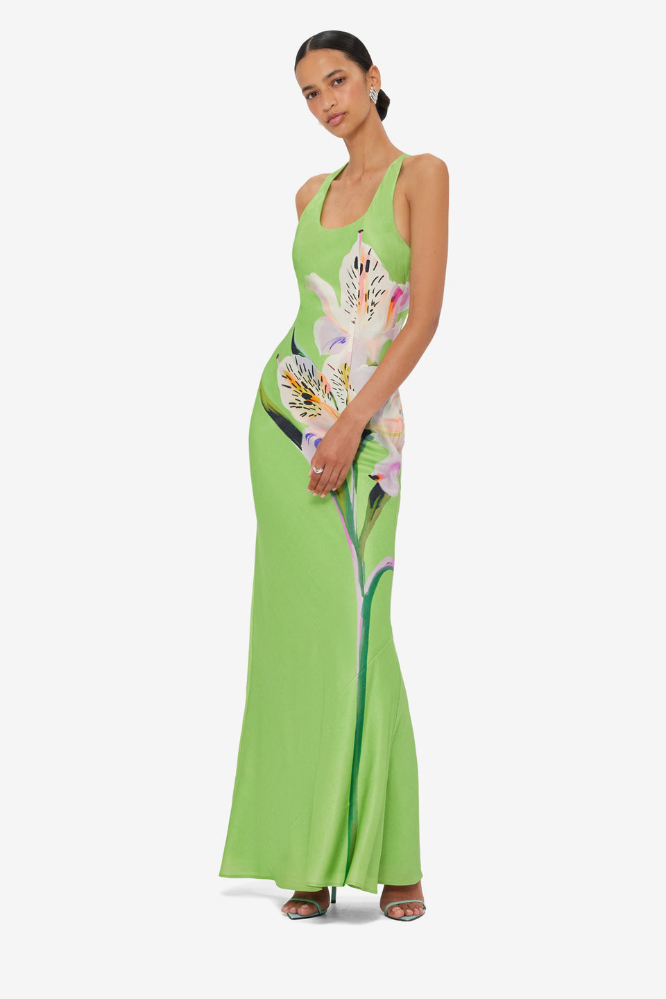 Exclusive LEO LIN Helena Maxi Dress - Lily Print in Parakeet