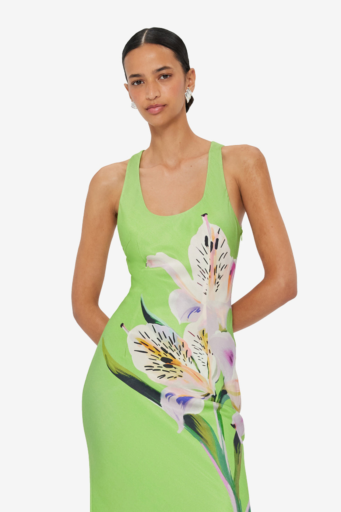 Exclusive LEO LIN Helena Maxi Dress - Lily Print in Parakeet