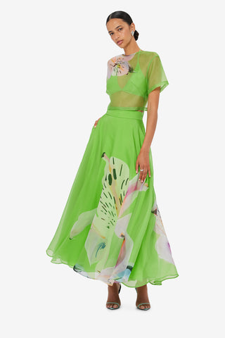 Exclusive LEO LIN Indie Sleeve Top - Lily Print in Parakeet