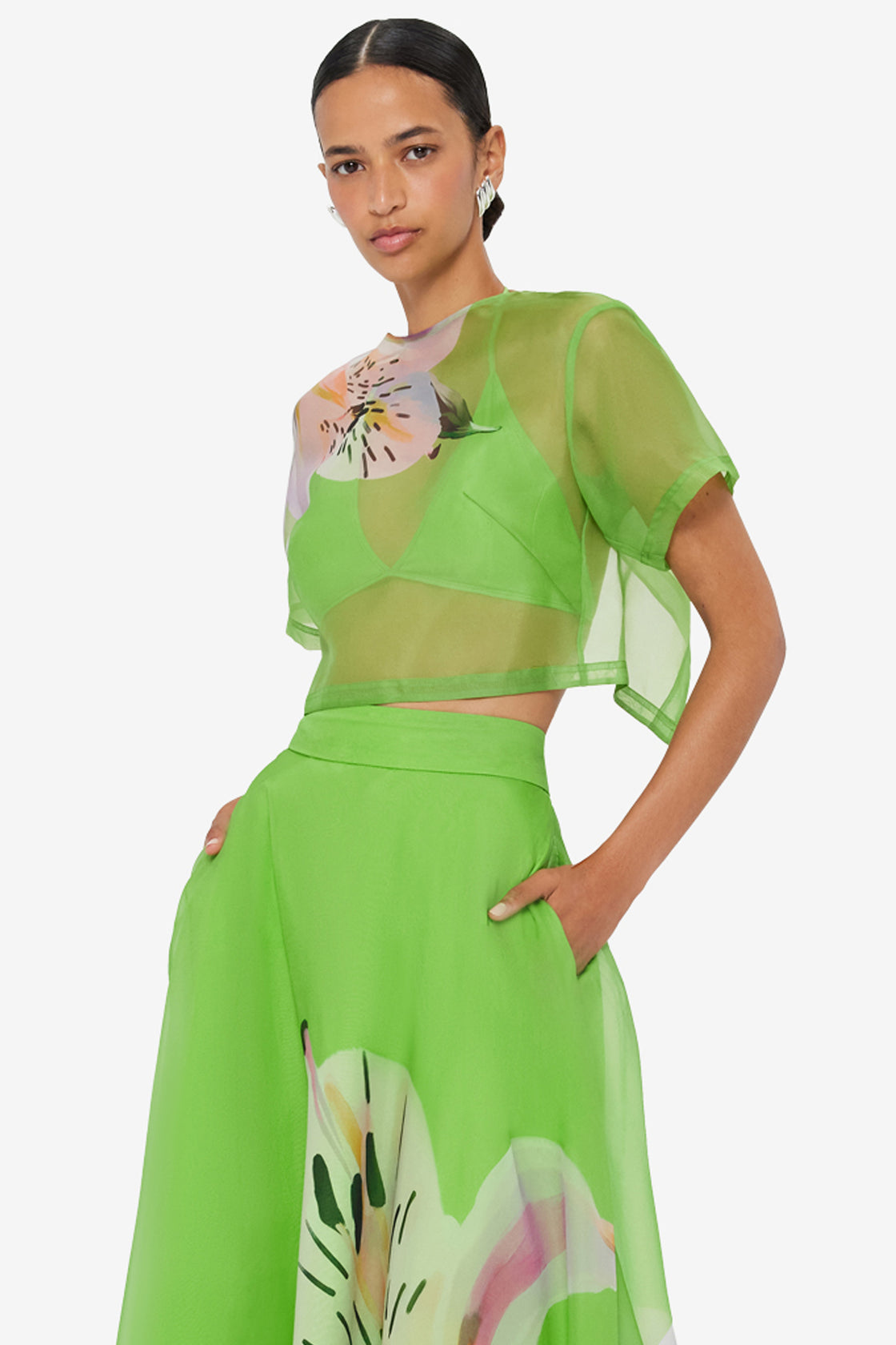 Exclusive LEO LIN Indie Sleeve Top - Lily Print in Parakeet