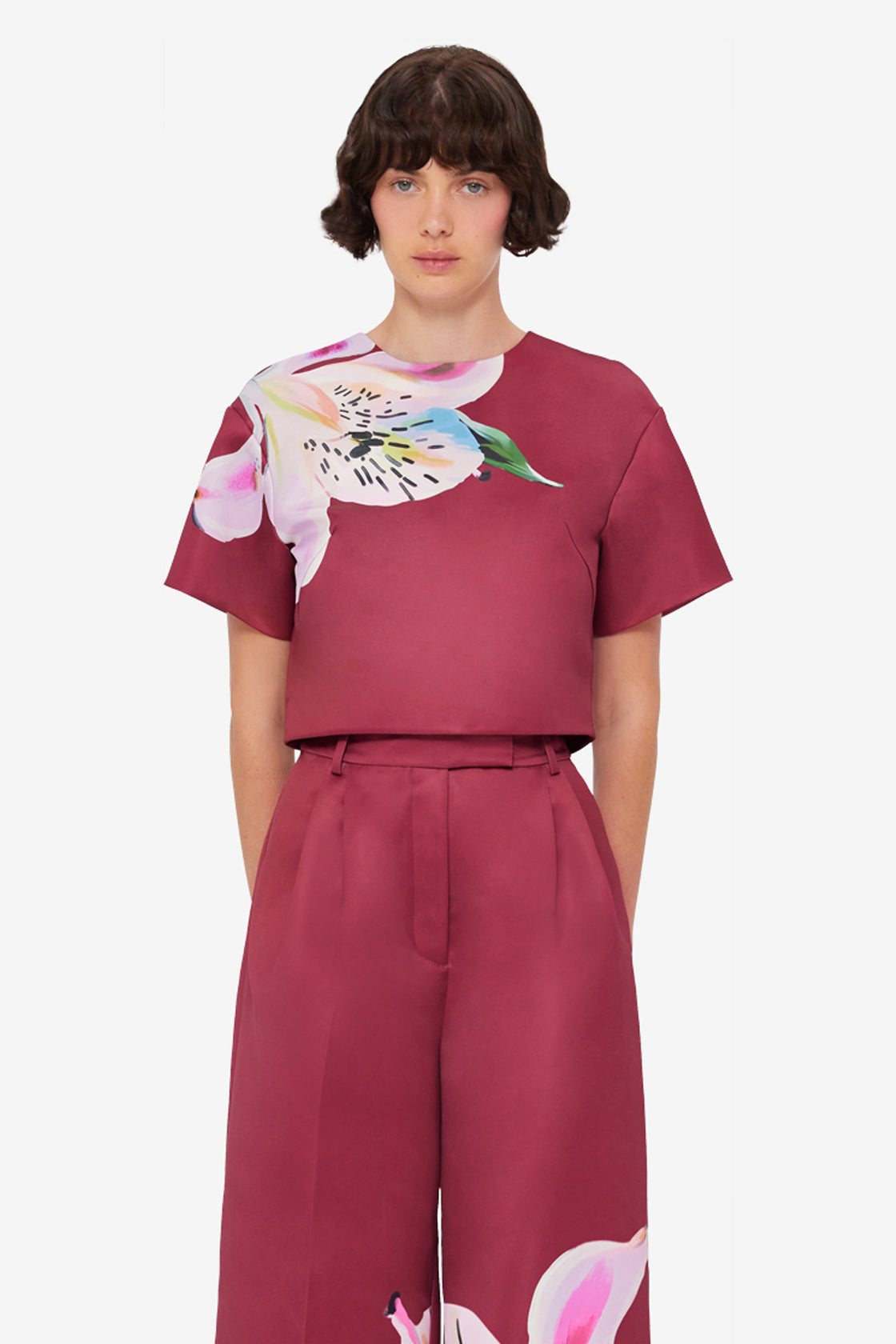 Exclusive LEO LIN Indie Sleeve Top - Lily Print in Burgundy