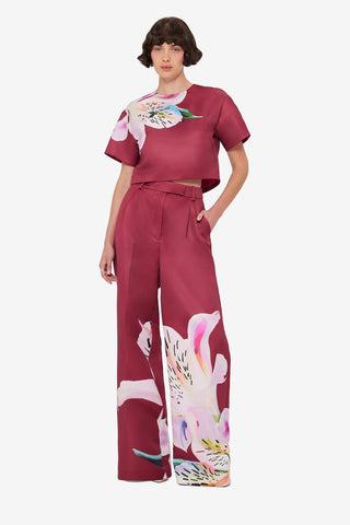 Exclusive LEO LIN Indie Sleeve Top - Lily Print in Burgundy