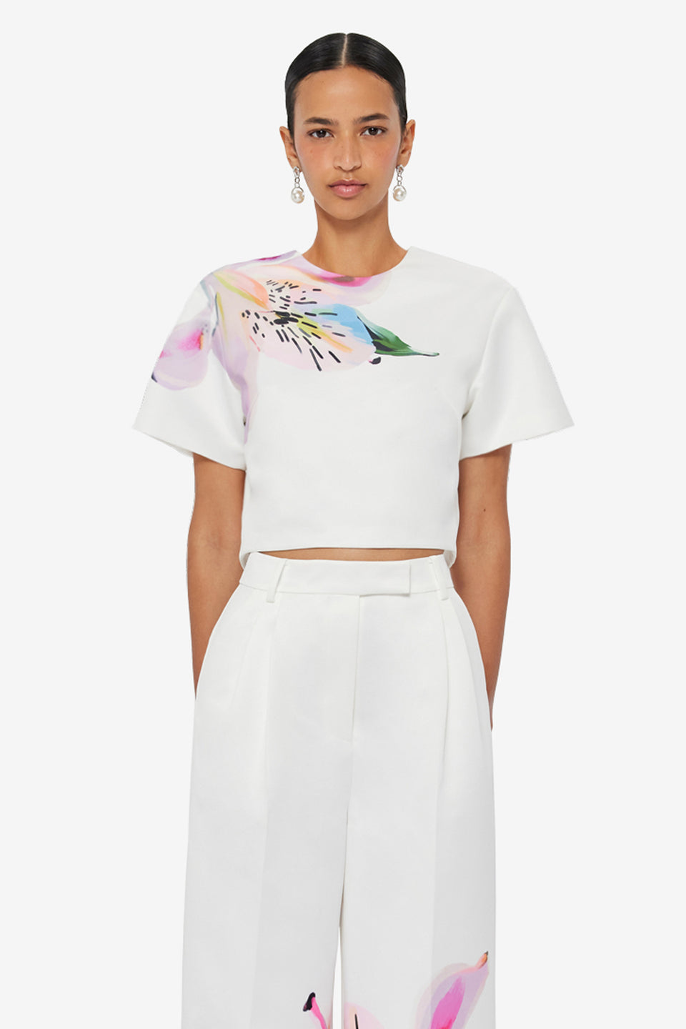 Exclusive LEO LIN Indie Sleeve Top - Lily Print in Snow