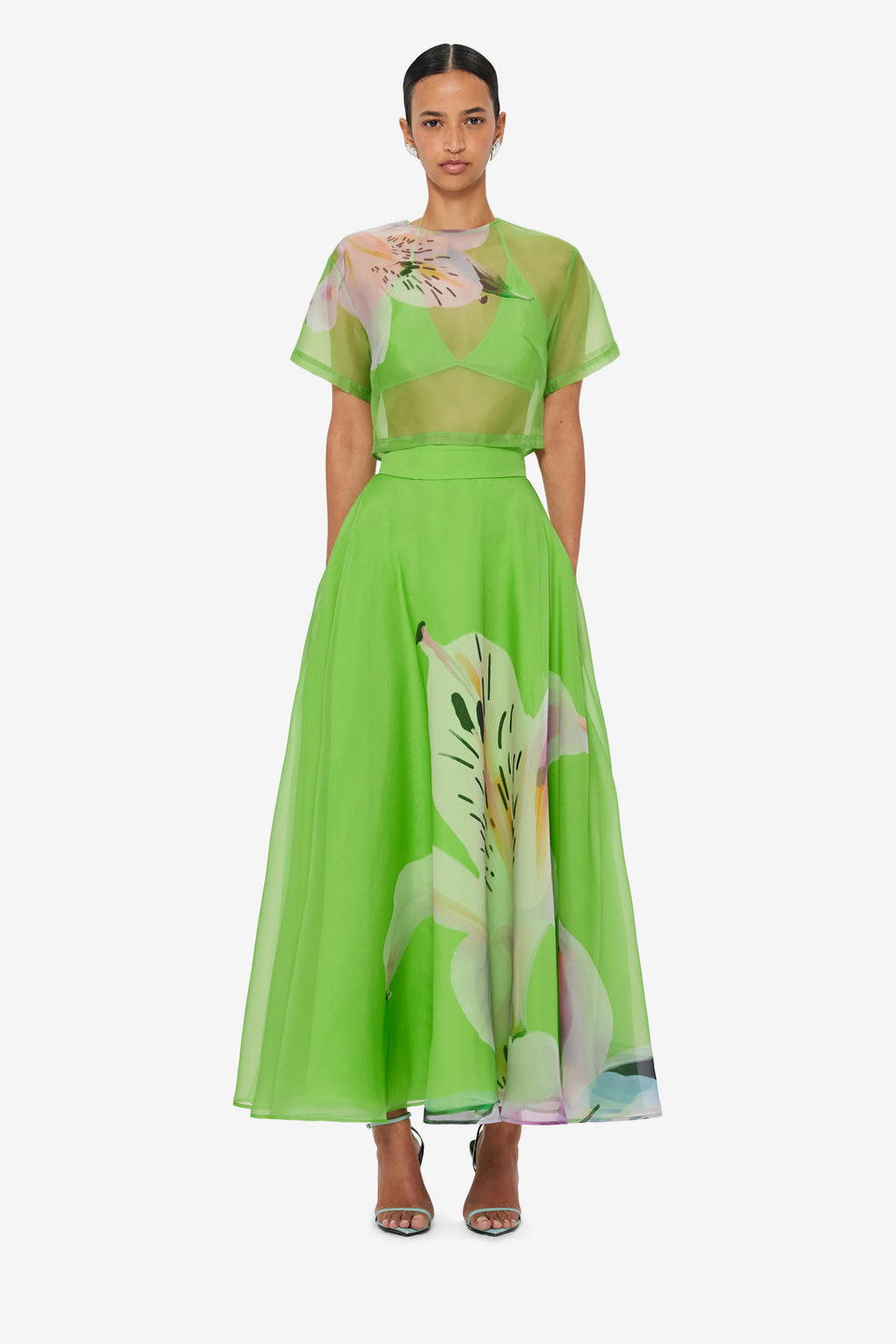 Exclusive LEO LIN Valeria Maxi Skirt - Lily Print in Parakeet