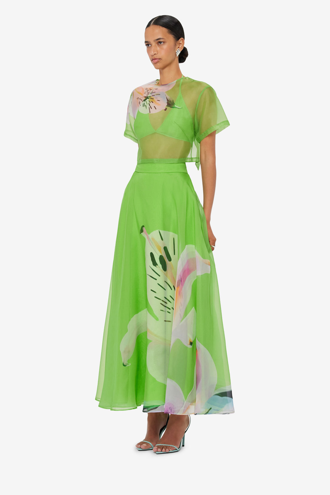 Exclusive LEO LIN Valeria Maxi Skirt - Lily Print in Parakeet