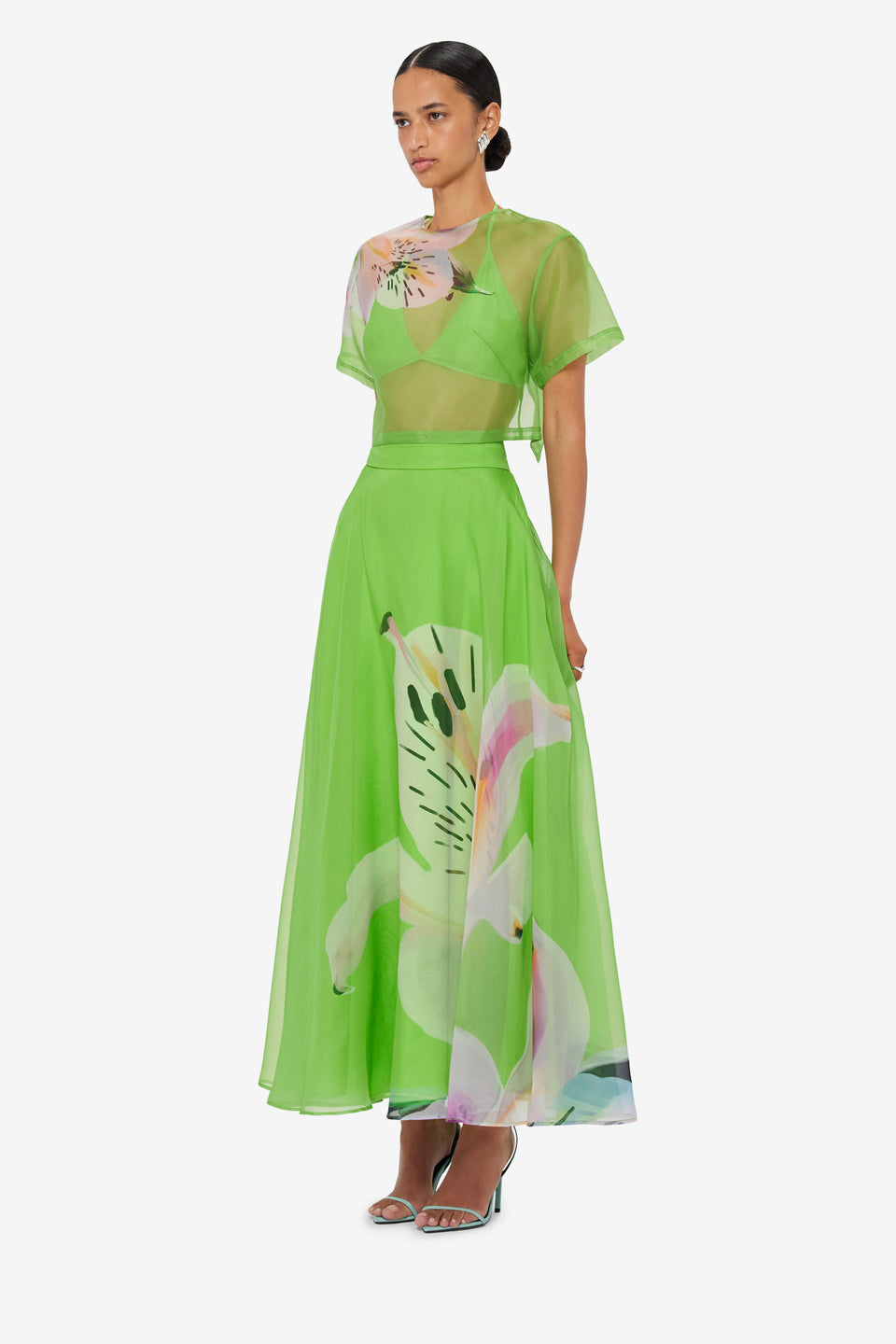 Exclusive LEO LIN Valeria Maxi Skirt - Lily Print in Parakeet