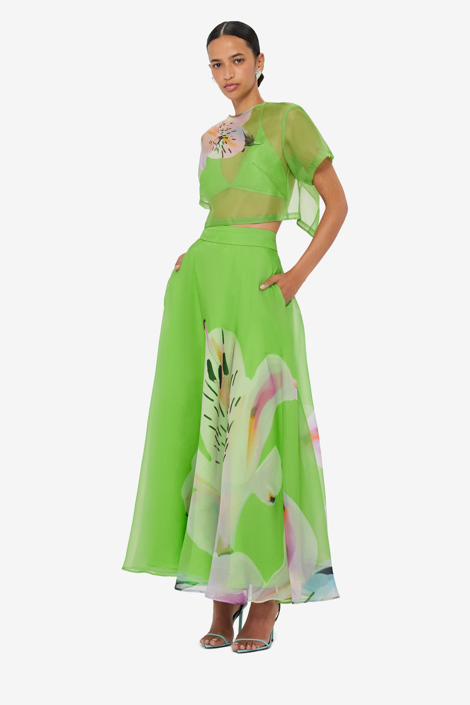 Exclusive LEO LIN Valeria Maxi Skirt - Lily Print in Parakeet