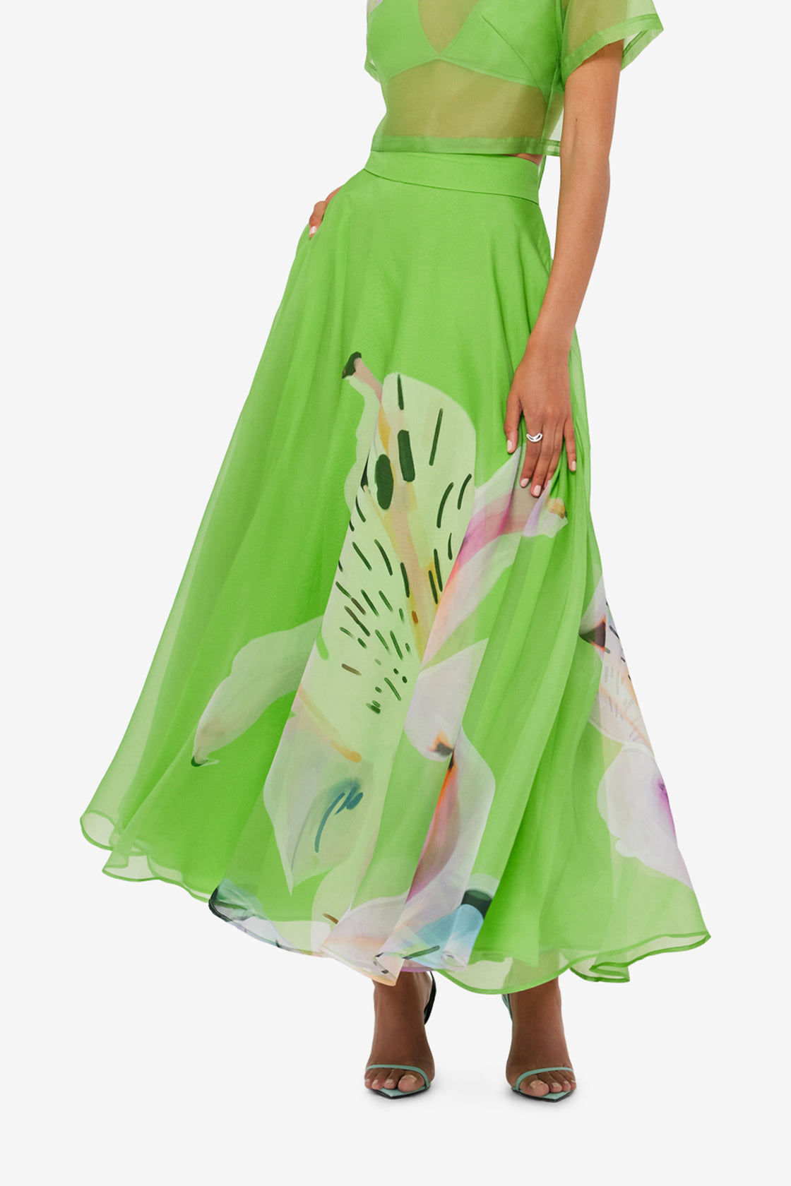 Exclusive LEO LIN Valeria Maxi Skirt - Lily Print in Parakeet