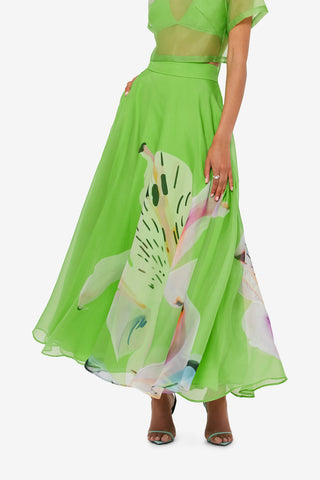 Exclusive LEO LIN Valeria Maxi Skirt - Lily Print in Parakeet
