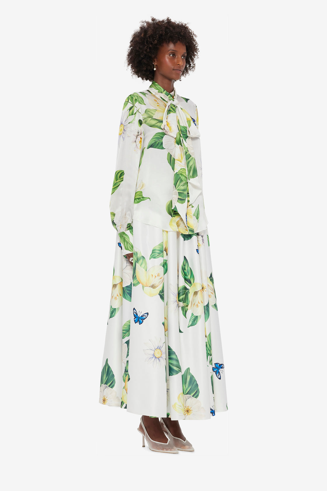 Exclusive LEO LIN Freya Tie Neck Silk Blouse - Joie Print in Snow