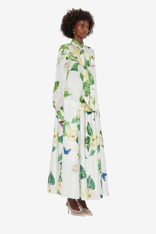 Exclusive LEO LIN Freya Tie Neck Silk Blouse - Joie Print in Snow