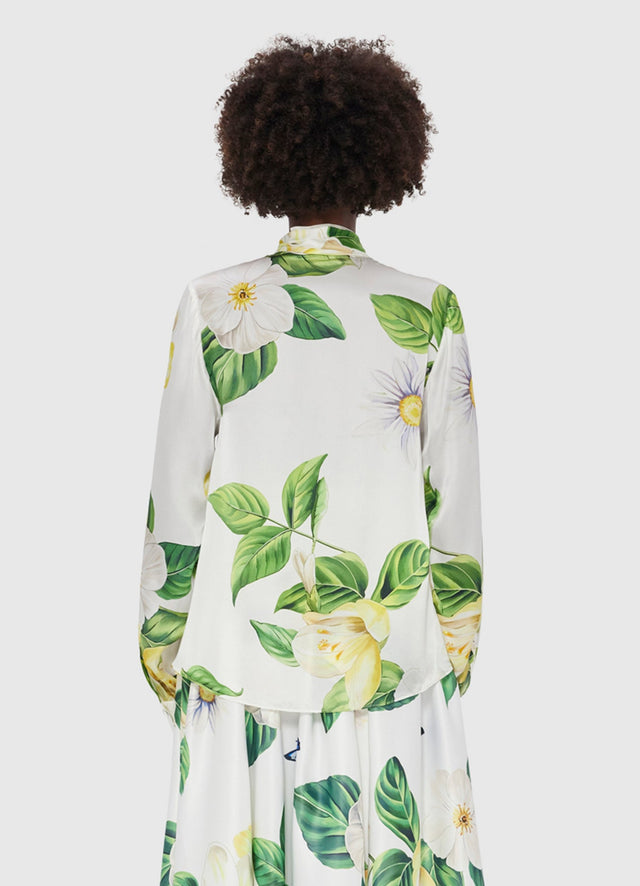 Exclusive LEO LIN Freya Tie Neck Silk Blouse - Joie Print in Snow
