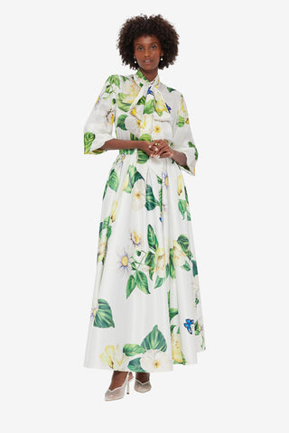 Exclusive LEO LIN Freya Tie Neck Silk Blouse - Joie Print in Snow