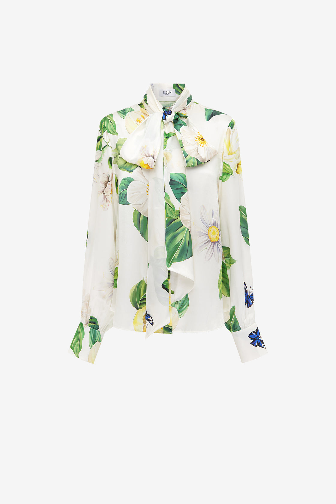 Exclusive LEO LIN Freya Tie Neck Silk Blouse - Joie Print in Snow