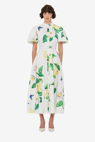 Exclusive LEO LIN Bianca Short Sleeve Midi Dress - Joie Print in Snow
