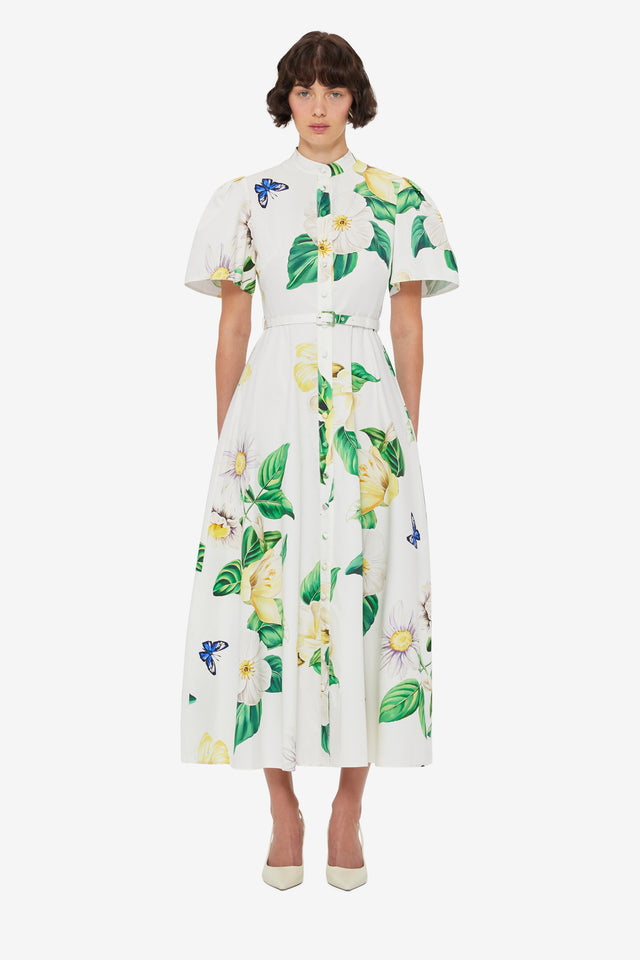 Exclusive LEO LIN Bianca Short Sleeve Midi Dress - Joie Print in Snow