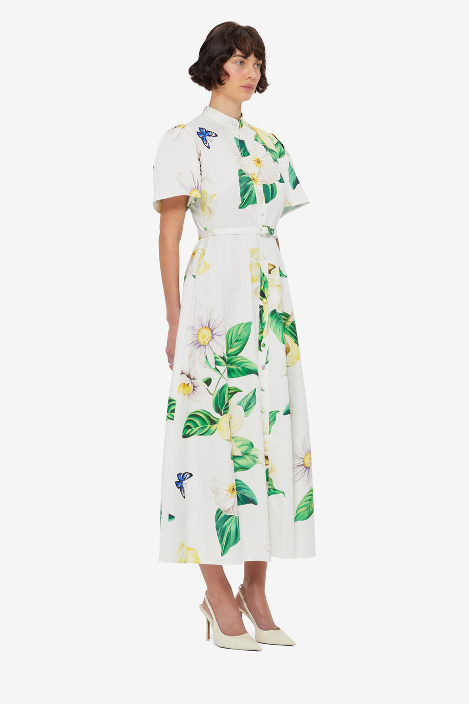 Exclusive LEO LIN Bianca Short Sleeve Midi Dress - Joie Print in Snow