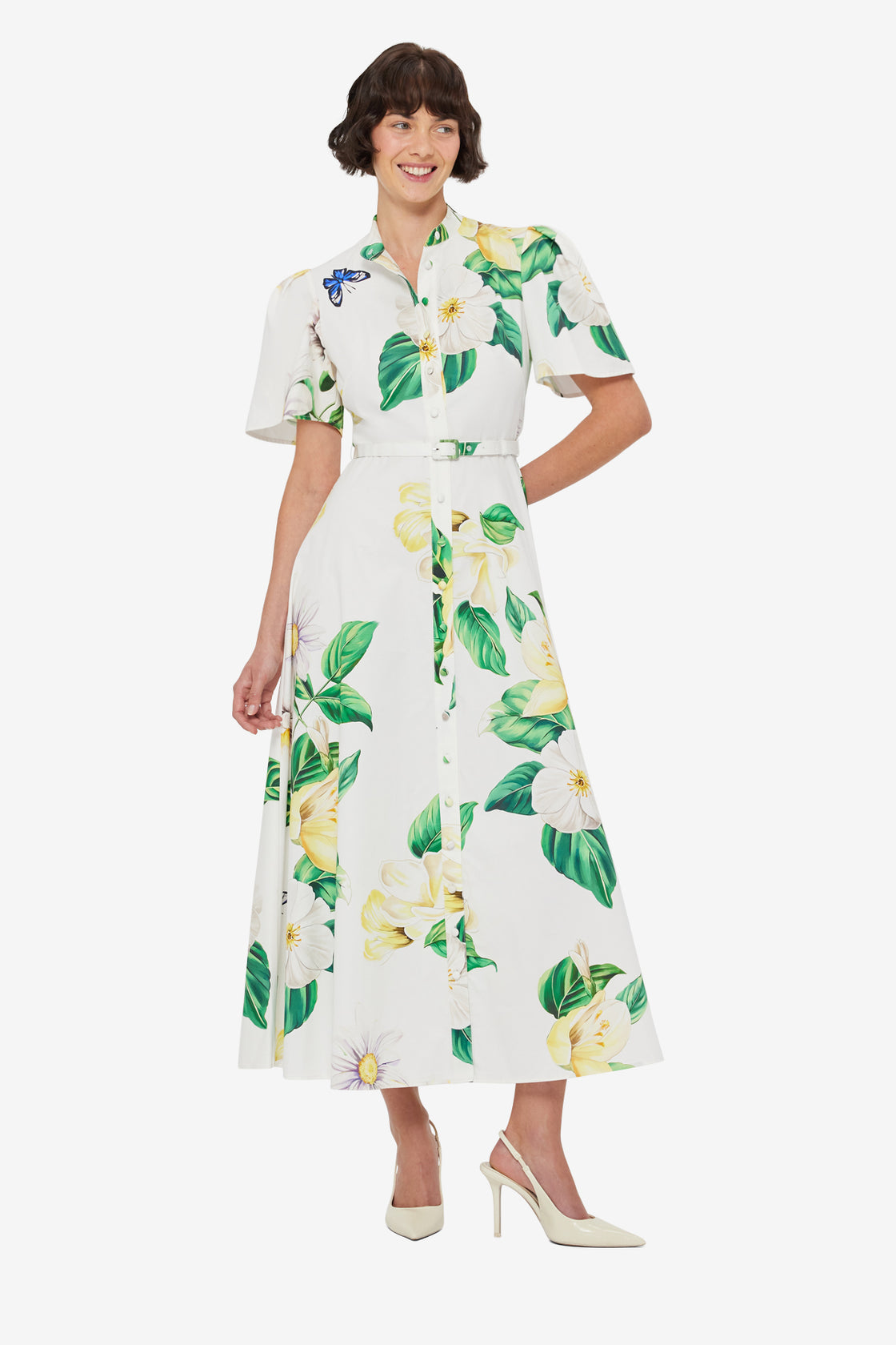 Exclusive LEO LIN Bianca Short Sleeve Midi Dress - Joie Print in Snow
