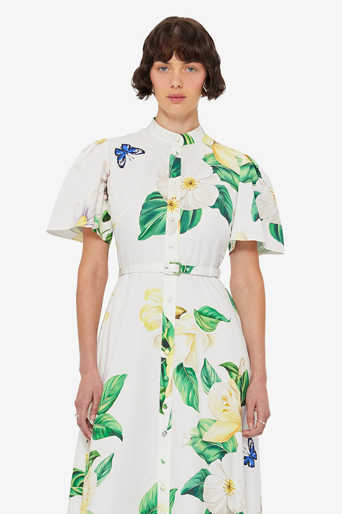 Exclusive LEO LIN Bianca Short Sleeve Midi Dress - Joie Print in Snow