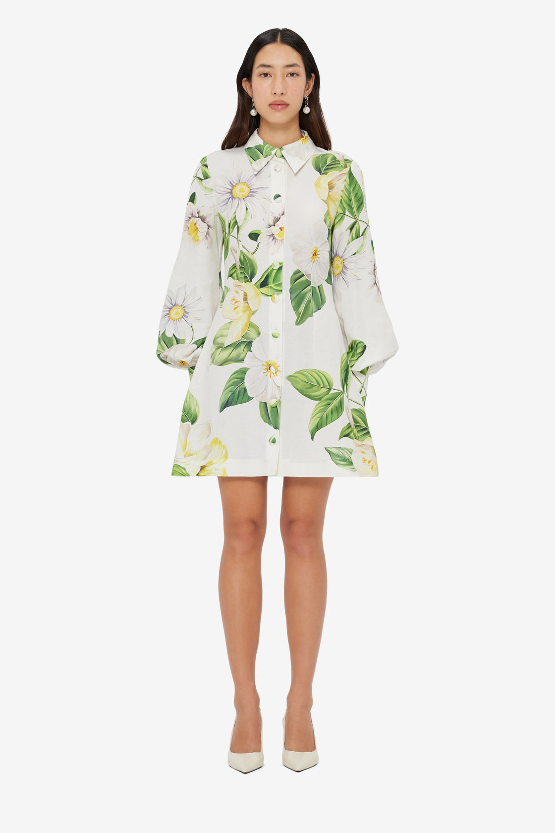 Exclusive LEO LIN Luminous Linen Mini Dress - Joie Print in Snow