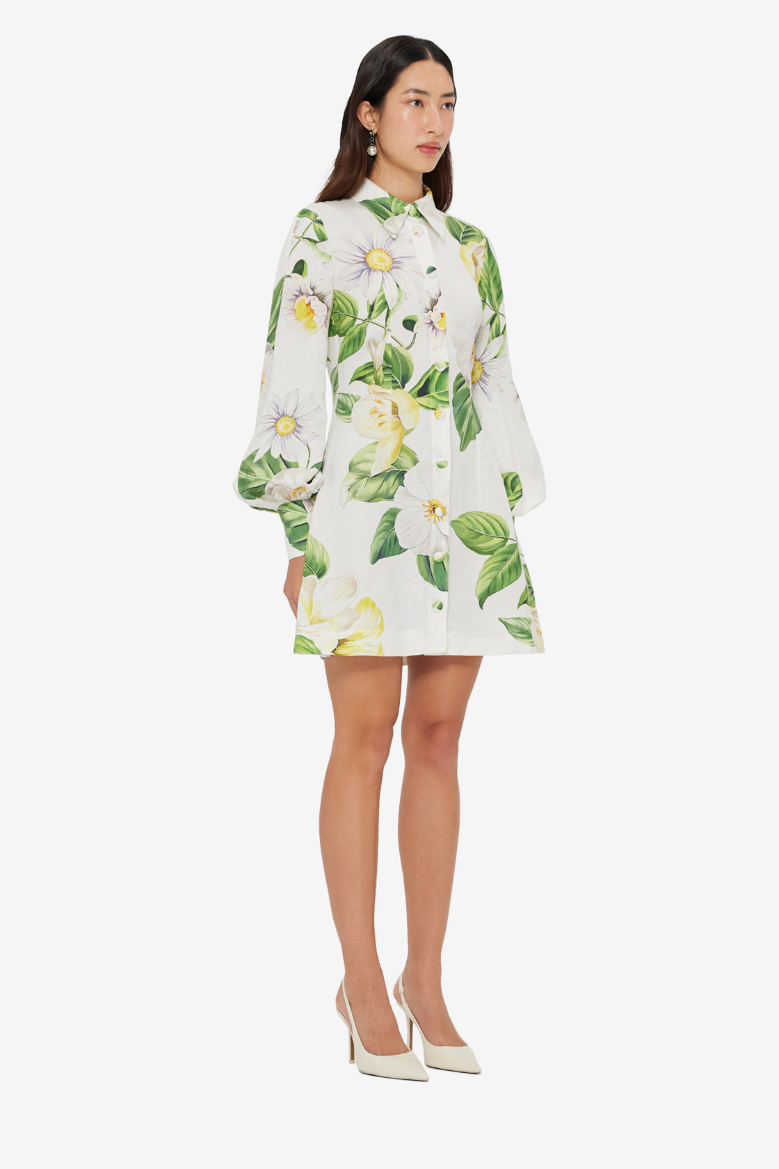 Exclusive LEO LIN Luminous Linen Mini Dress - Joie Print in Snow