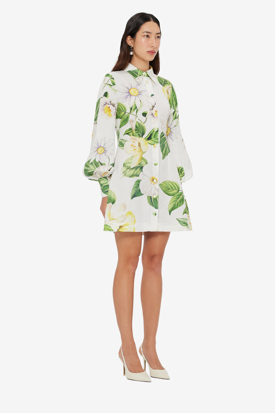 Exclusive LEO LIN Luminous Linen Mini Dress - Joie Print in Snow