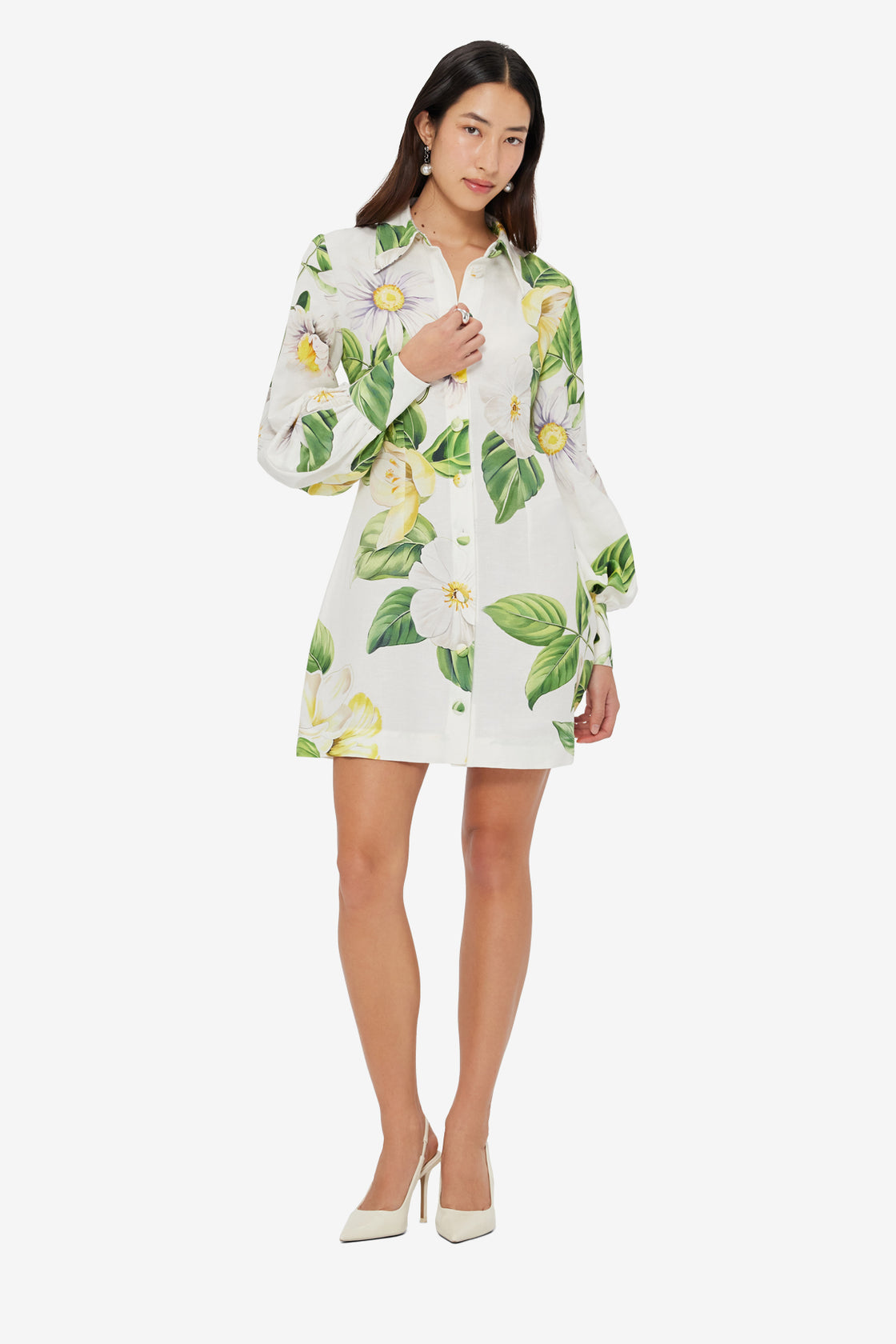 Exclusive LEO LIN Luminous Linen Mini Dress - Joie Print in Snow