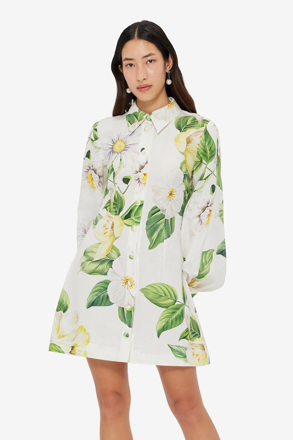 Exclusive LEO LIN Luminous Linen Mini Dress - Joie Print in Snow