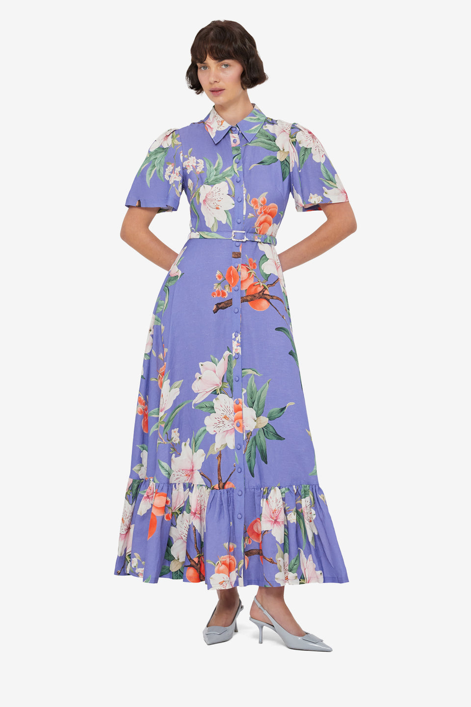 Exclusive LEO LIN Becca Short Sleeve Midi Dress - Lavish Print in Moonlight
