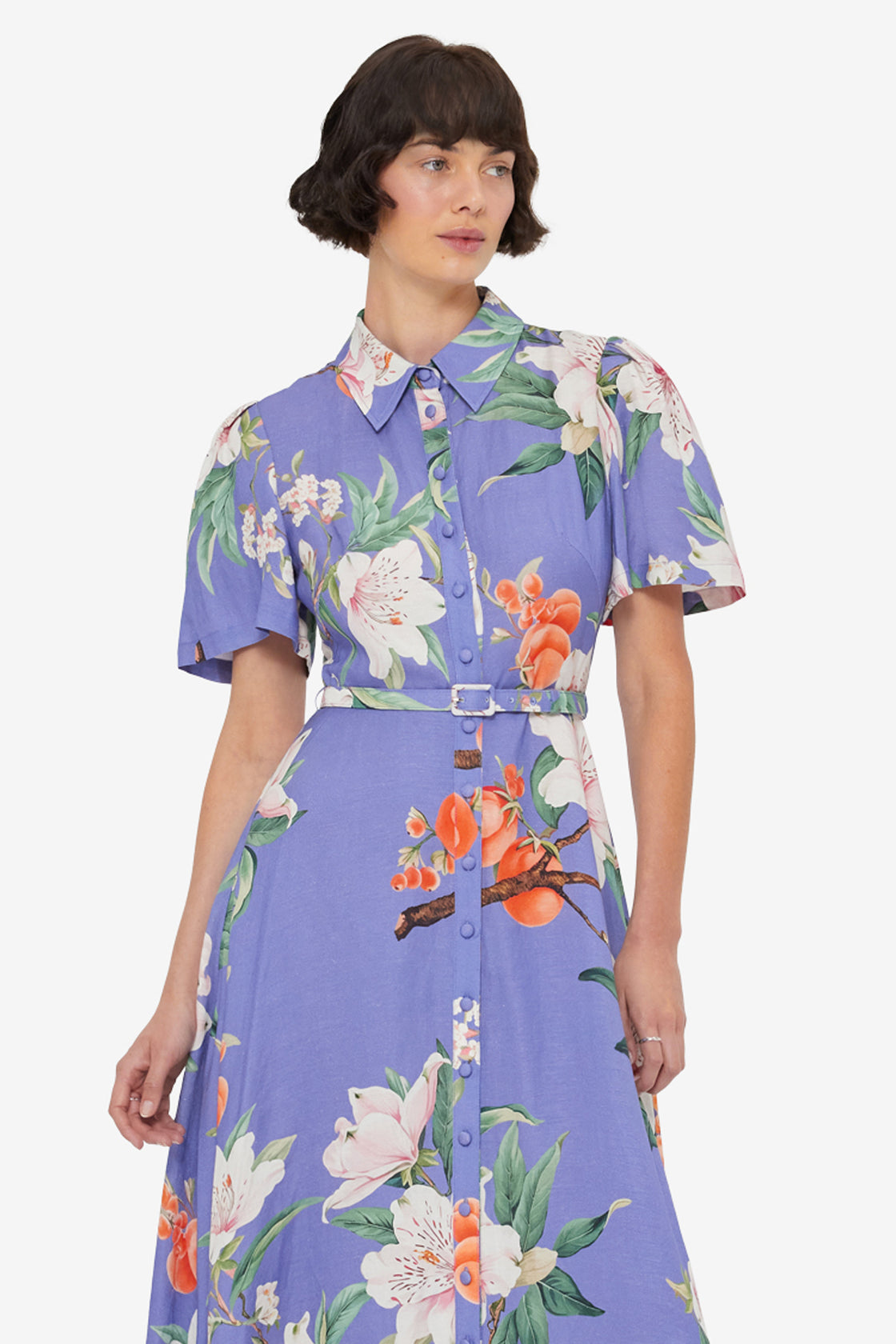 Exclusive LEO LIN Becca Short Sleeve Midi Dress - Lavish Print in Moonlight