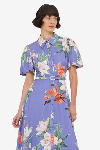 Exclusive LEO LIN Becca Short Sleeve Midi Dress - Lavish Print in Moonlight
