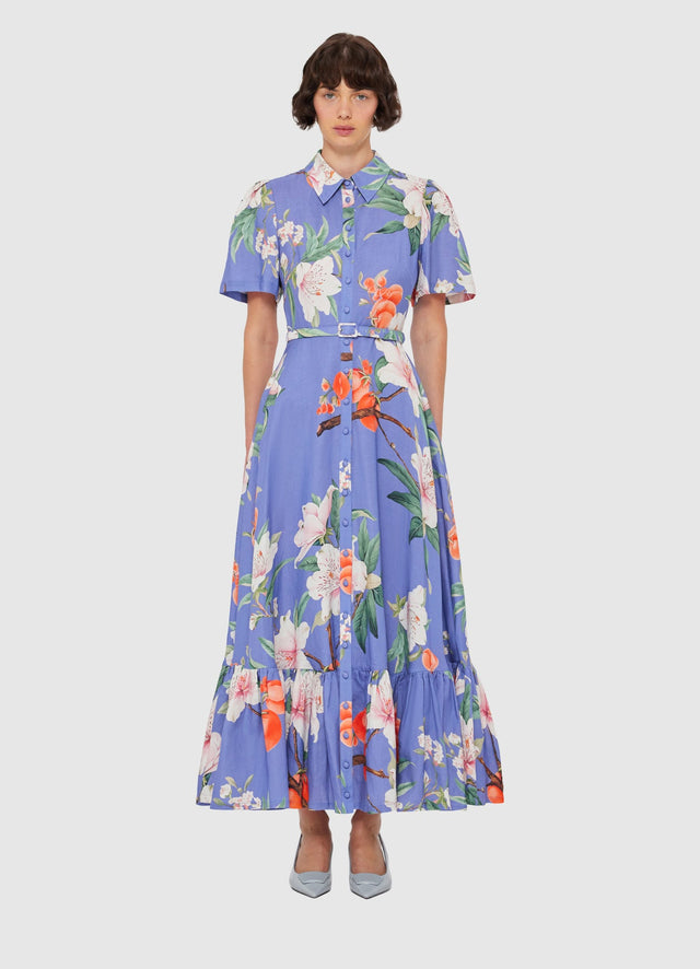 Exclusive LEO LIN Becca Short Sleeve Midi Dress - Lavish Print in Moonlight