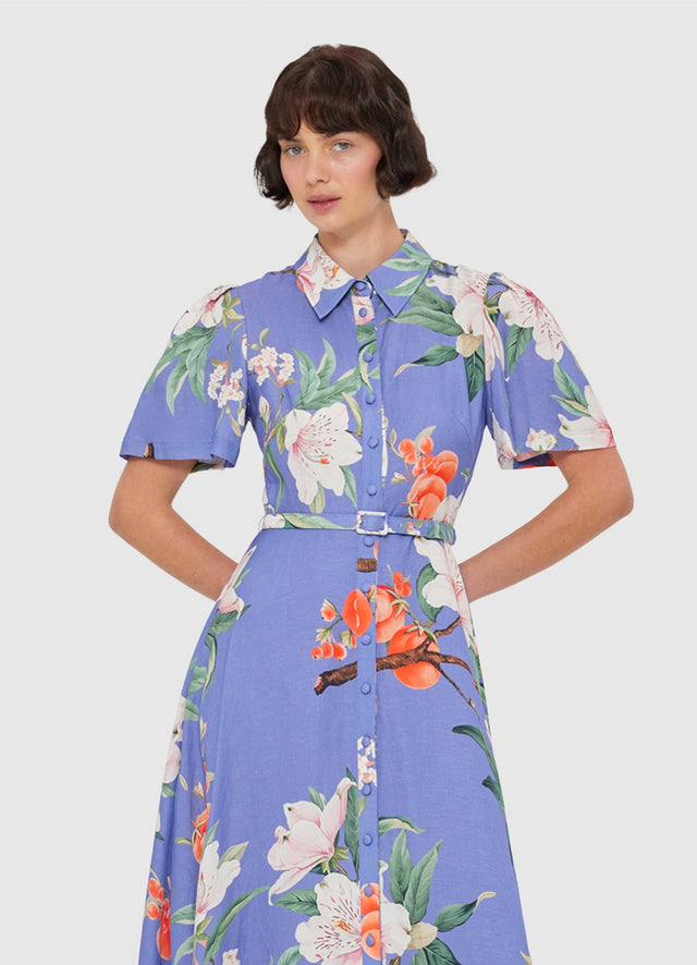 Exclusive LEO LIN Becca Short Sleeve Midi Dress - Lavish Print in Moonlight