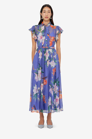 Exclusive LEO LIN Grace Flutter Sleeve Midi Dress - Lavish Print in Moonlight
