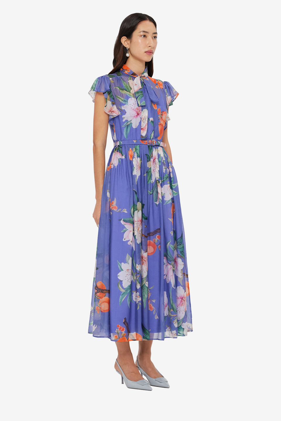 Exclusive LEO LIN Grace Flutter Sleeve Midi Dress - Lavish Print in Moonlight