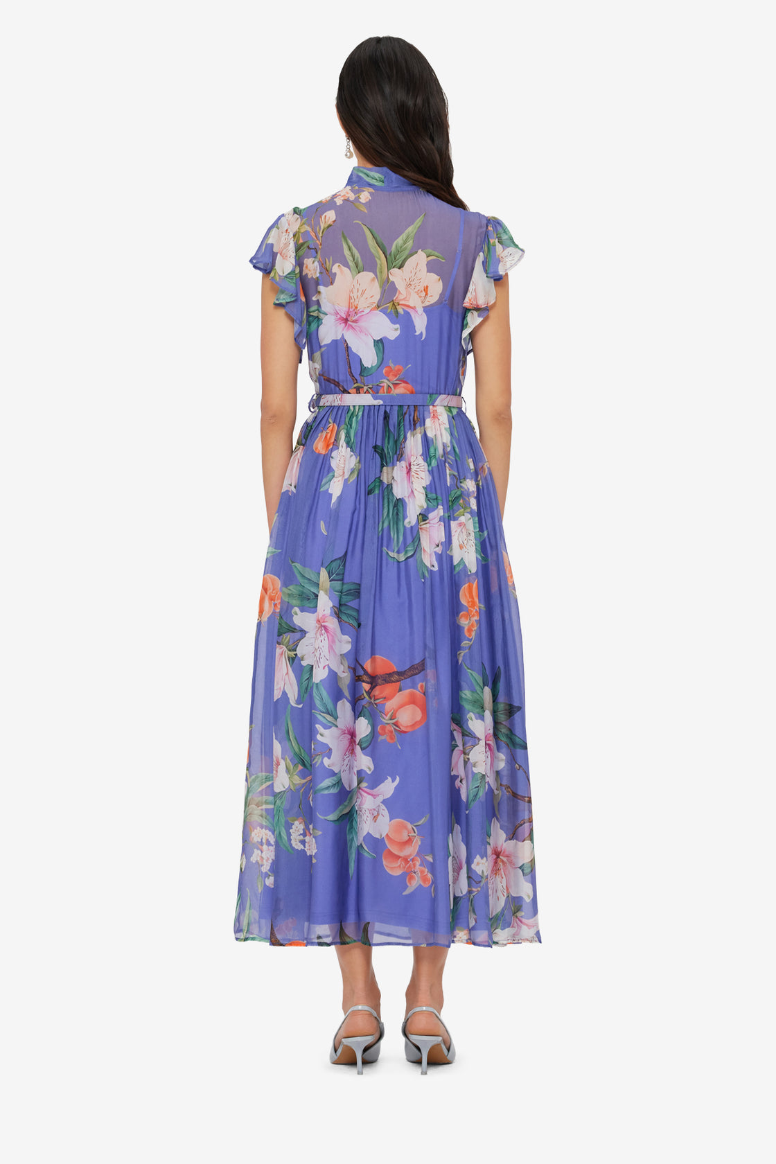 Exclusive LEO LIN Grace Flutter Sleeve Midi Dress - Lavish Print in Moonlight
