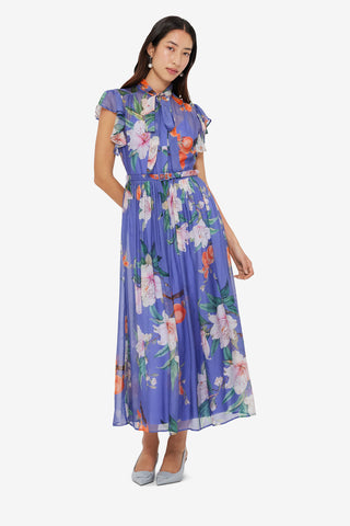 Exclusive LEO LIN Grace Flutter Sleeve Midi Dress - Lavish Print in Moonlight