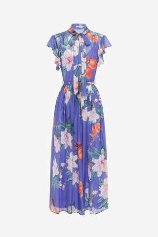 Exclusive LEO LIN Grace Flutter Sleeve Midi Dress - Lavish Print in Moonlight