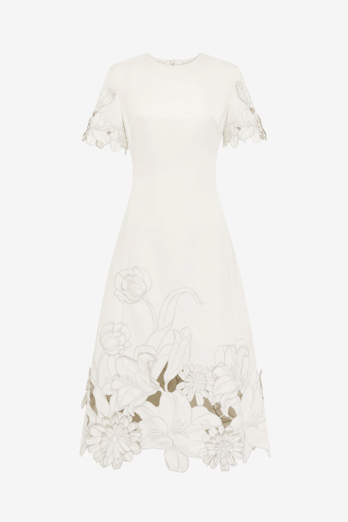 Exclusive LEO LIN Caroline Appliqué Short Sleeve Midi Dress - Ivory