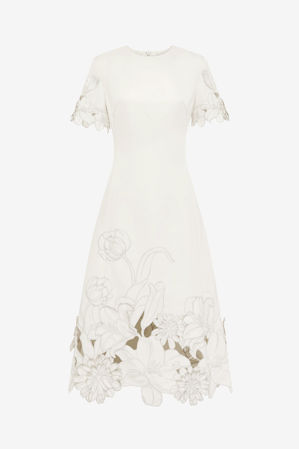 Exclusive LEO LIN Caroline Appliqué Short Sleeve Midi Dress - Ivory