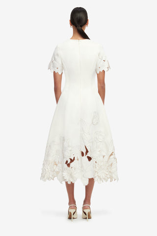 Exclusive LEO LIN Caroline Appliqué Short Sleeve Midi Dress - Ivory