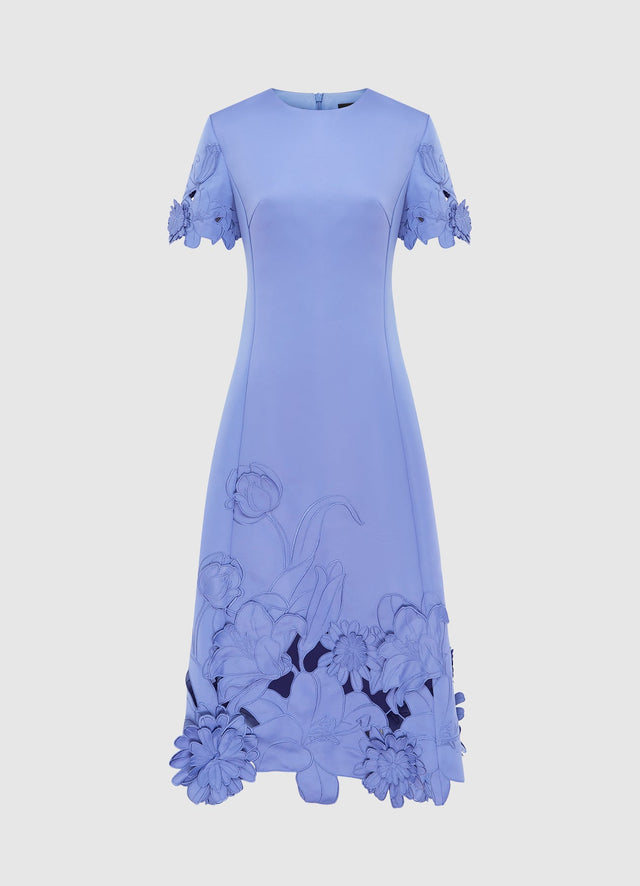Exclusive LEO LIN Caroline Applique Short Sleeve Midi Dress - Moonlight